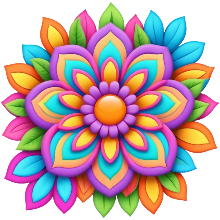 3D, psychedelic colored hippie style flower border  emoji
