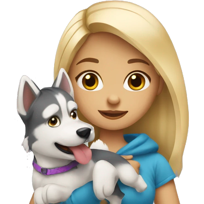 Blond girl whit a husky dog emoji