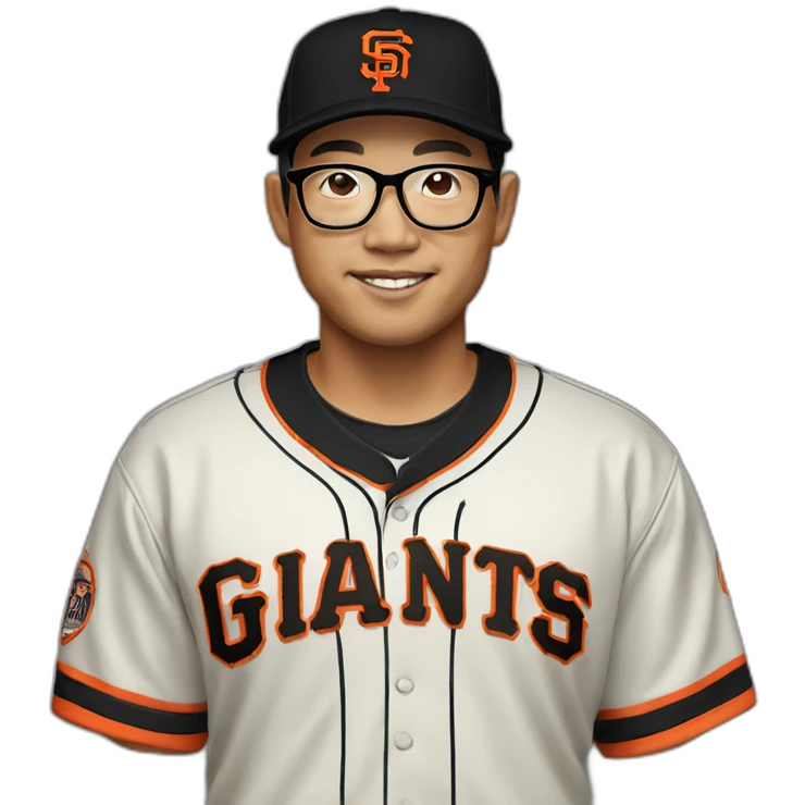 Asian with glasses and black sf giants baseball cap emoji