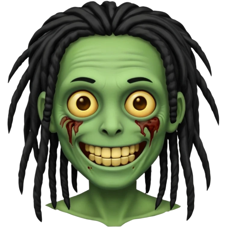 Make a image of a zombie with dreads make it like a emoticon not as scary make dreads black  emoji