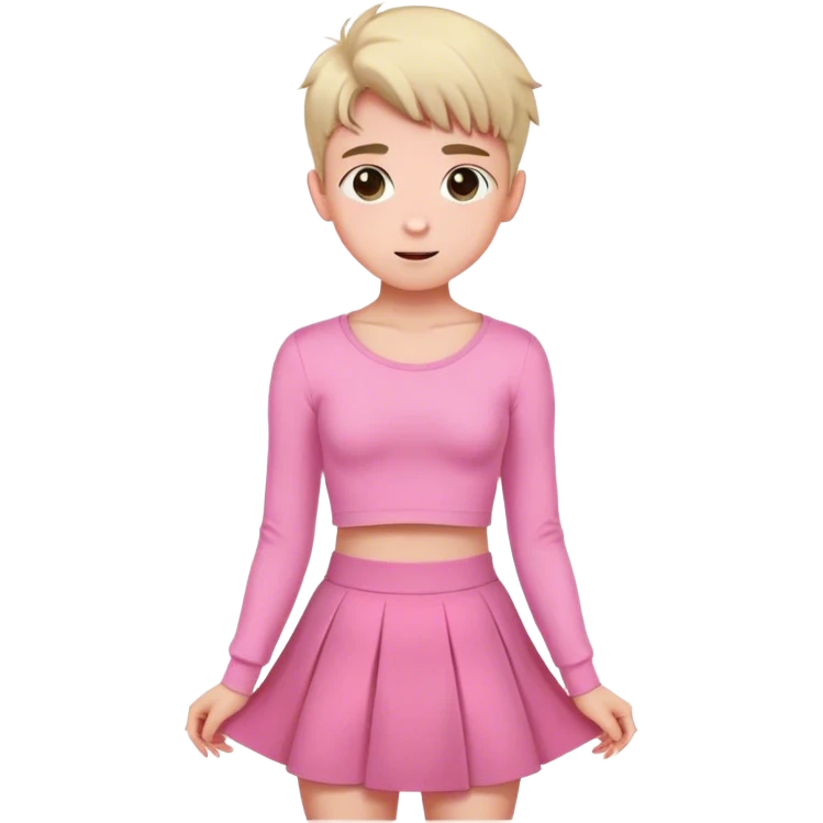 cute boy wearing pink longsleeve crop top and high waist skirt flirting emoji