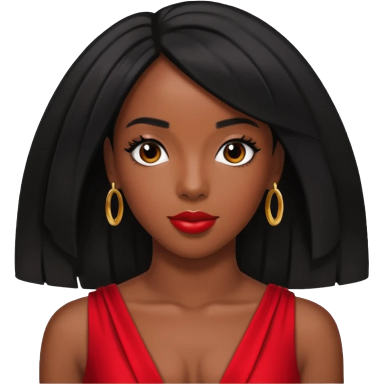 Kelly Rowland with black hair, red outfit emoji