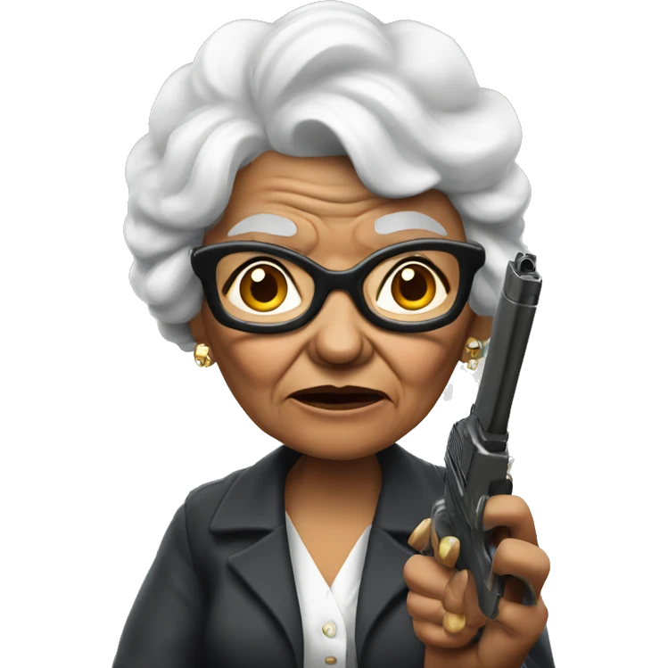 A gangster grandma holding a gun emoji