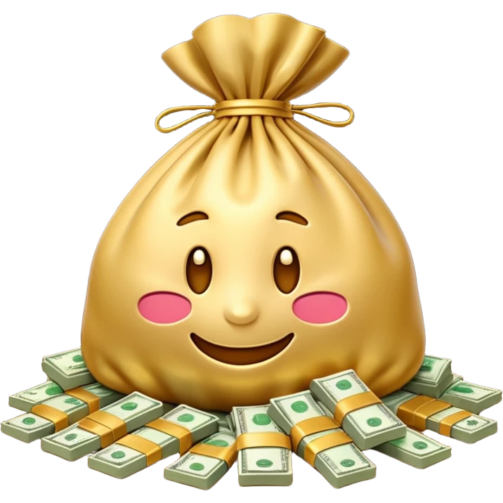 Luxury 3D emoji, overflowing money bag, stacks of cash, premium lighting, rich glossy look, ultra clean, transparent background


 emoji