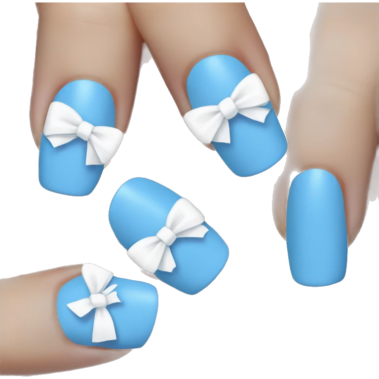 Blue french tip nails with a white bow in middle emoji