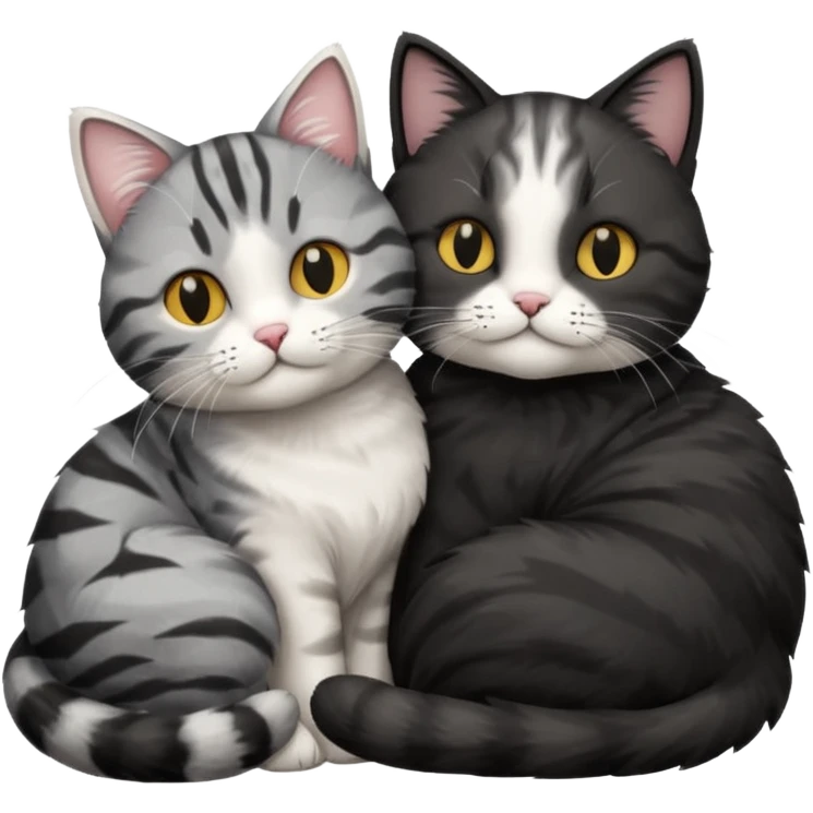 Two cats one black one grey and white cuddling emoji