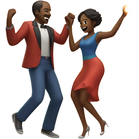 A man and a woman dansing with a fireworks by night emoji