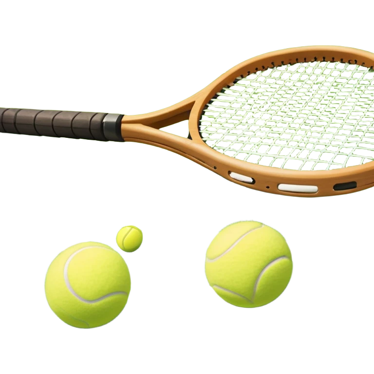 A tennis racket resting on the green grass of a tennis court, with a tennis ball placed nearby and the net stretching across the court. The background captures the fresh, open atmosphere of a traditional grass court, emphasizing the elegance and precision of the sport. emoji