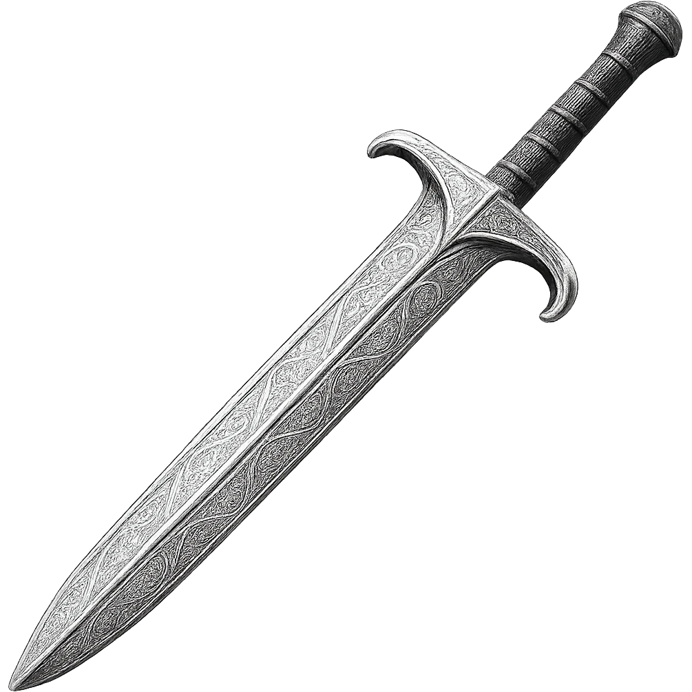 Engrave this steel 2h sword with elegant silver engravings, keep it crisp, shiny, and slightly fancier than iron, realistic metallic steel, emoji style. Transparent background. emoji