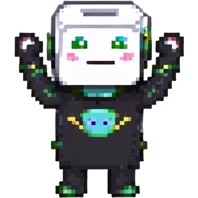 character celebrating, arms raised, happy face emoji