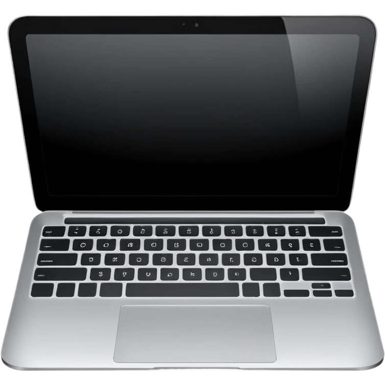 iOS-style emoji of a modern laptop. Smooth gradients, rounded shape, metallic look. Simple, clean, no background, balanced proportions black screen. emoji
