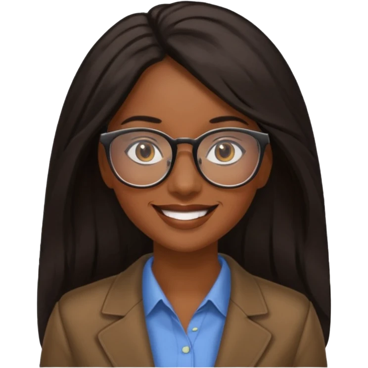 black woman with long dark hair wearing glasses emoji
