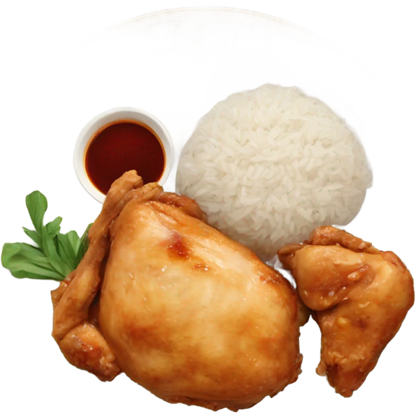 a plate of chicken, with rice and some sauce emoji