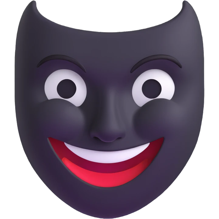 two masks side by side - comedy mask with wide happy smile, tragedy mask with deep sad frown emoji