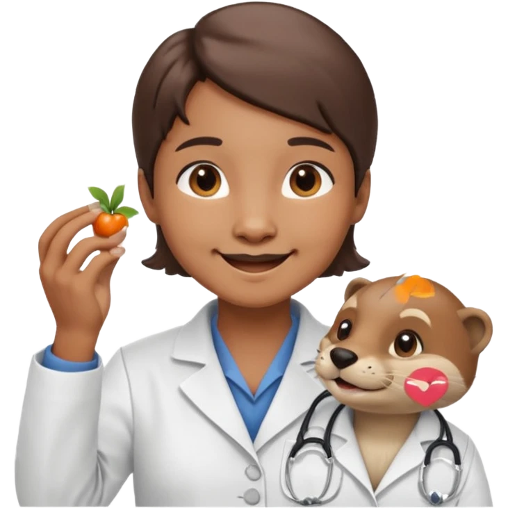 crea una nutria nutriologa con bata blanca diciendo gracias emoji