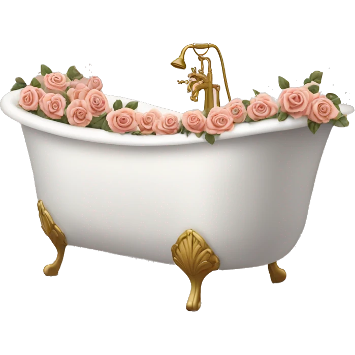 White with gold bathtub filled with roses emoji