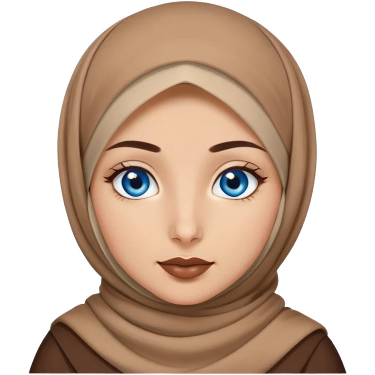 Turkish beautiful finish Konya girl blue eyes with brown beige hijab islamic dress and had on her hand brown color lipstick emoji