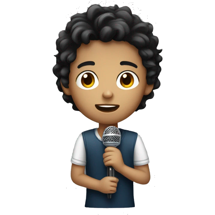 Young boy dark hair holding a microphone  emoji
