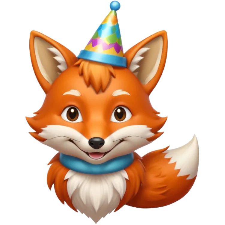 charming fox with party hat, bust up emoji