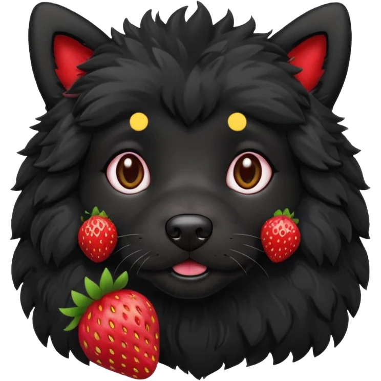 A black fluffy dog with a strawberry emoji