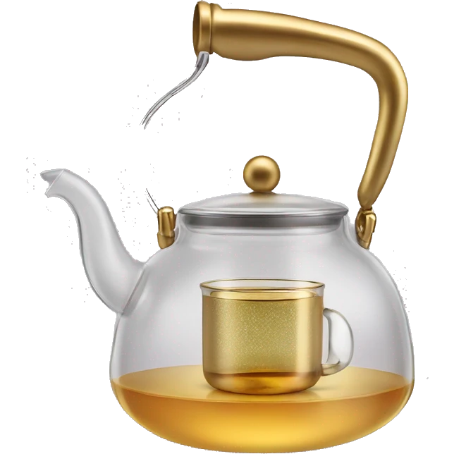 glass tea kettle with gold tea emoji