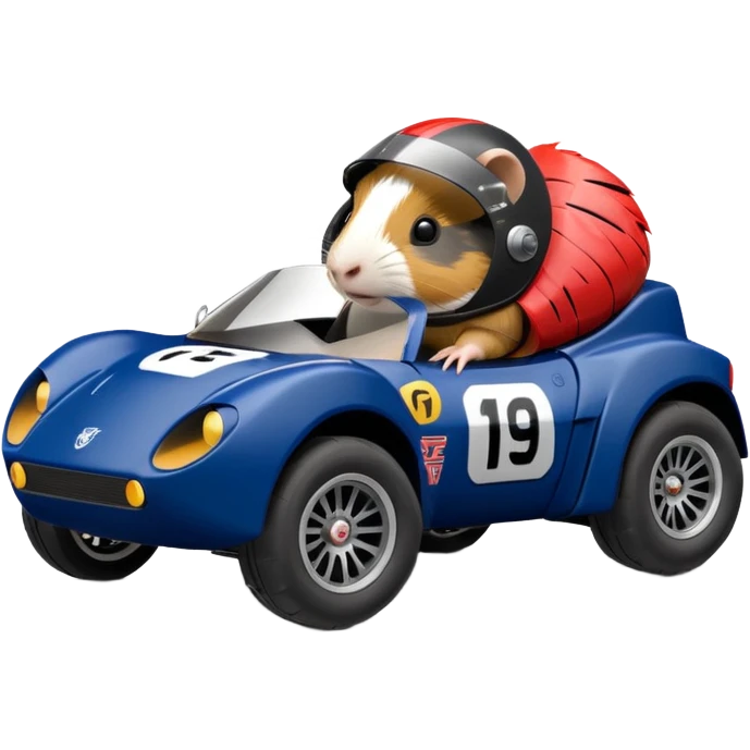 Side view of Midnight blue Local Motors Rally Fighter rc car driven by a Guinea pig  emoji