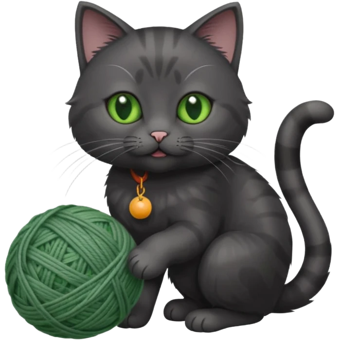 beautiful female solid dark grey cat with green eyes, white toes/paws and white patch on her chest playing emoji