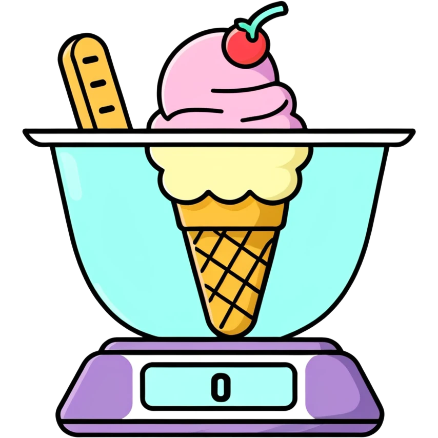 A Food Scale with a bowl of ice cream that reads 0.5 oz emoji