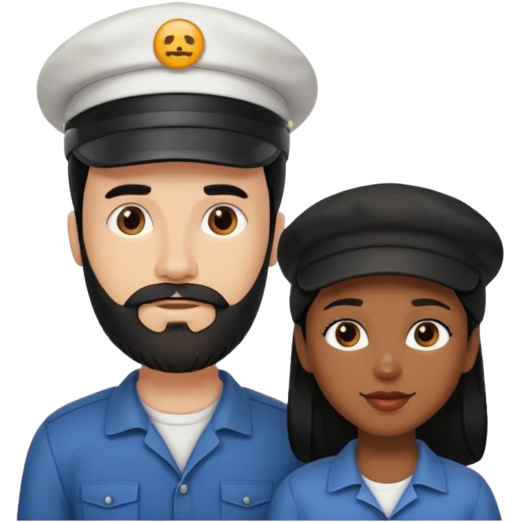 Couple emoji -WHITE with man with beardwith cap on and BLACK FEMALEwith mid length black emoji