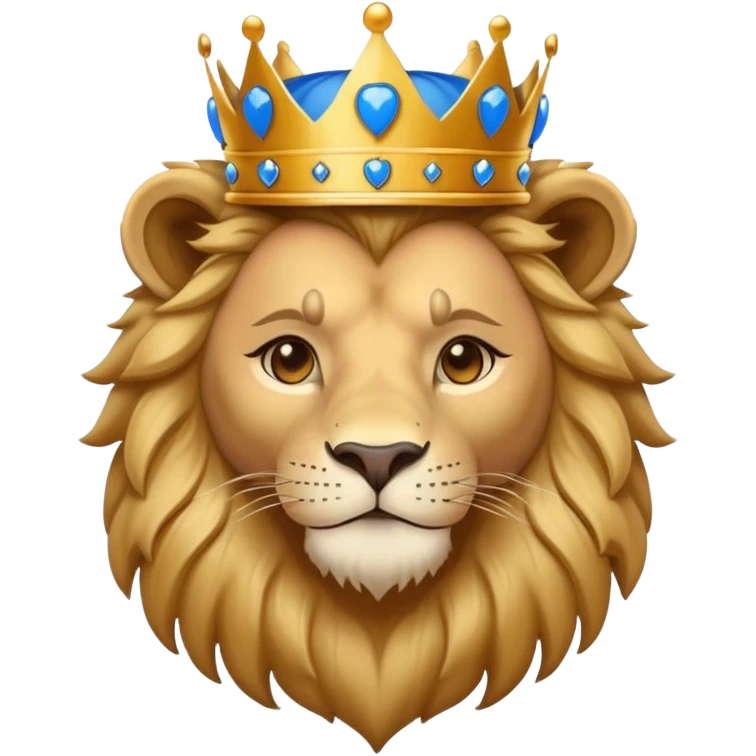 brave lion wearing a golden crown with blue hearts in New York City emoji