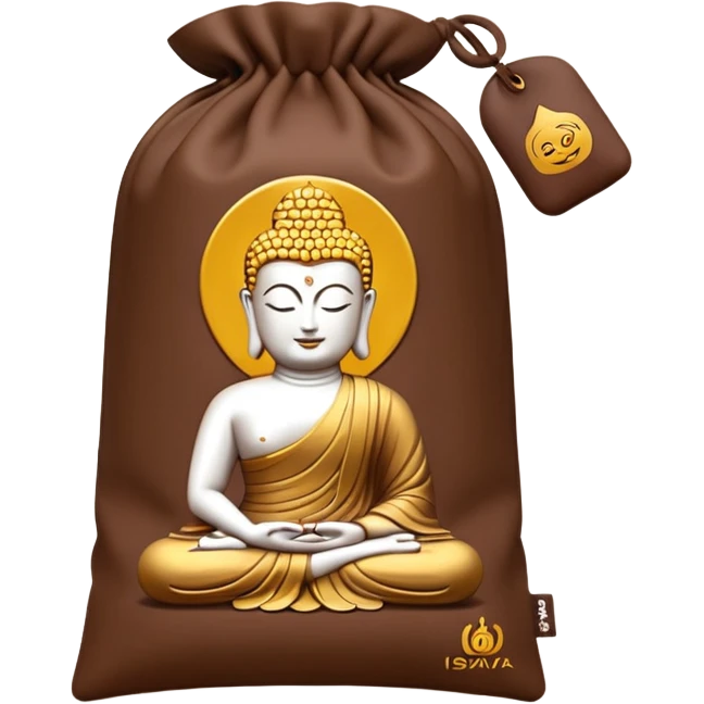 Iswari Éveil du Bouddha Maxi Protéines pouch, matte brown, logo, product name, Buddha silhouette, Vegan Gluten-Free Organic icons, full pouch, minimal, no extra text, no faces, clean 3D style, soft shadows, transparent background, emoji scale emoji
