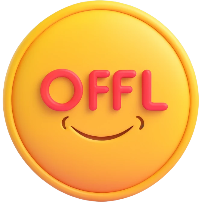 colorful 3D circular emoji with the word 'offol' in the center in a modern font emoji