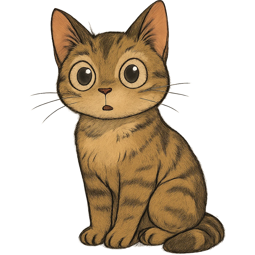 a curious cat with big expressive eyes, ghibli style emoji