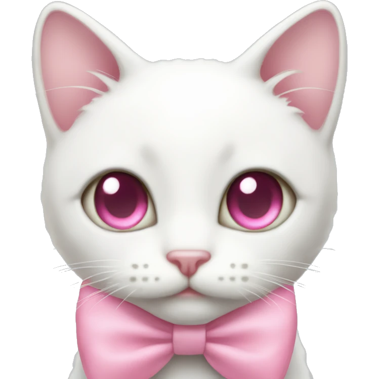 white kitty with pink heart eyes and a light pink bow emoji