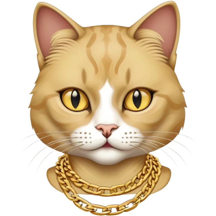 female cat named Cleo, cool and aloof, Run DMC hip-hop vibes, wearing gold chains emoji
