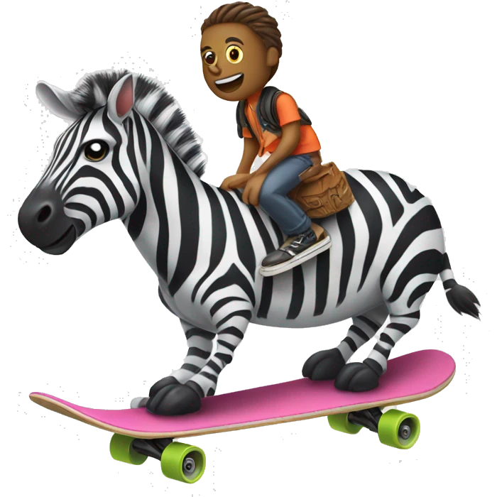 A zebra riding a skateboard, looking adventurous and carefree. emoji