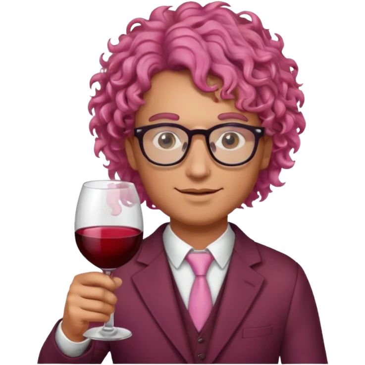 pink curly haired drink holder man with glasses  emoji