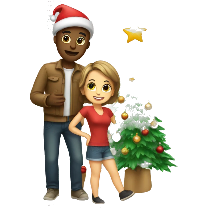 a couple decorating christmas tree  emoji