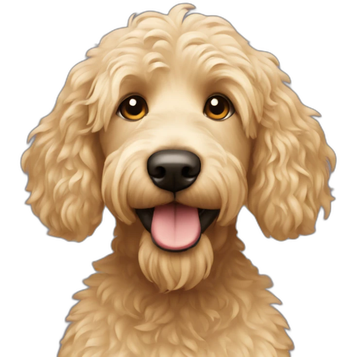 Femme blonde à côté d'un Labradoodle emoji