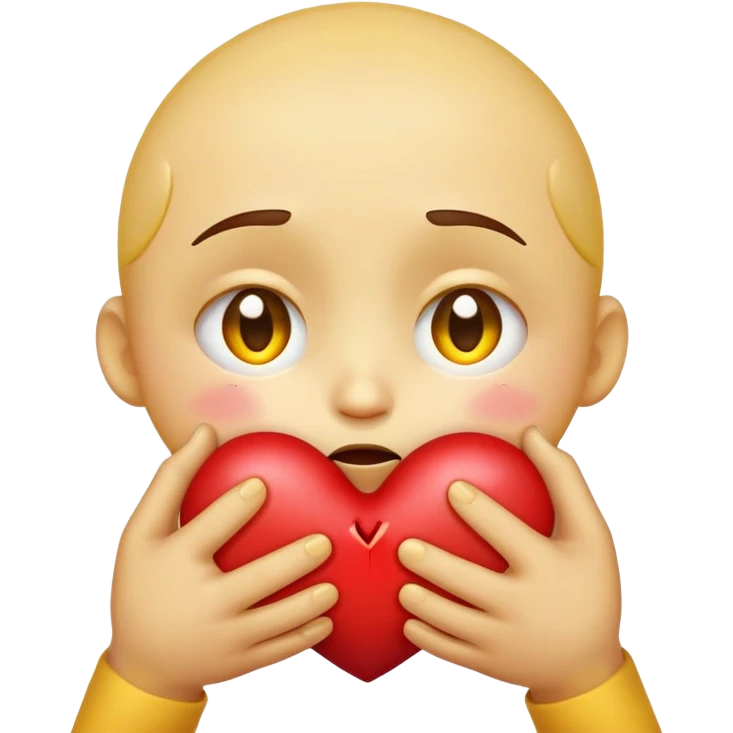 > "A round yellow emoji face with big, shiny, teary eyes, holding a red broken heart close to its chest with both hands, showing a caring and comforting expression, 2D digital art, soft shading, simple background." emoji