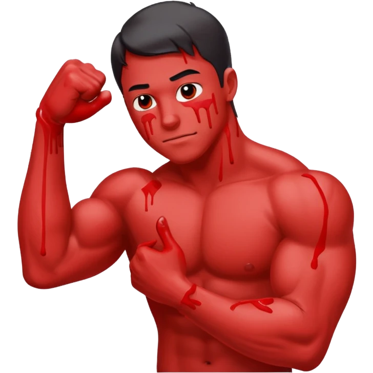Arm flexed bicep muscle with red paint dripping from hand emoji