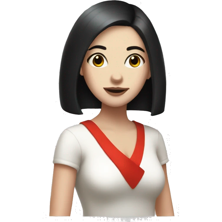 Pale girl with short black hair and two red money pieces  emoji