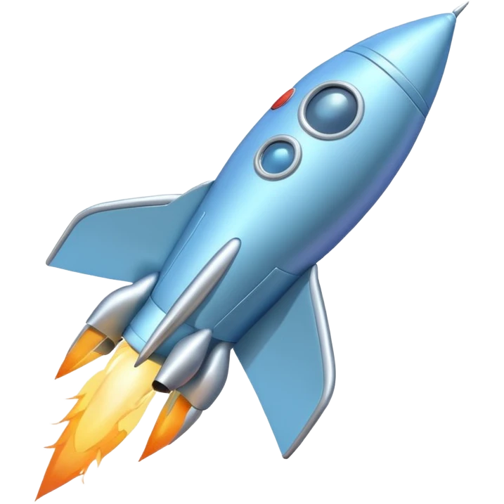 a pastel baby blue rocket ship flying to the moon  emoji