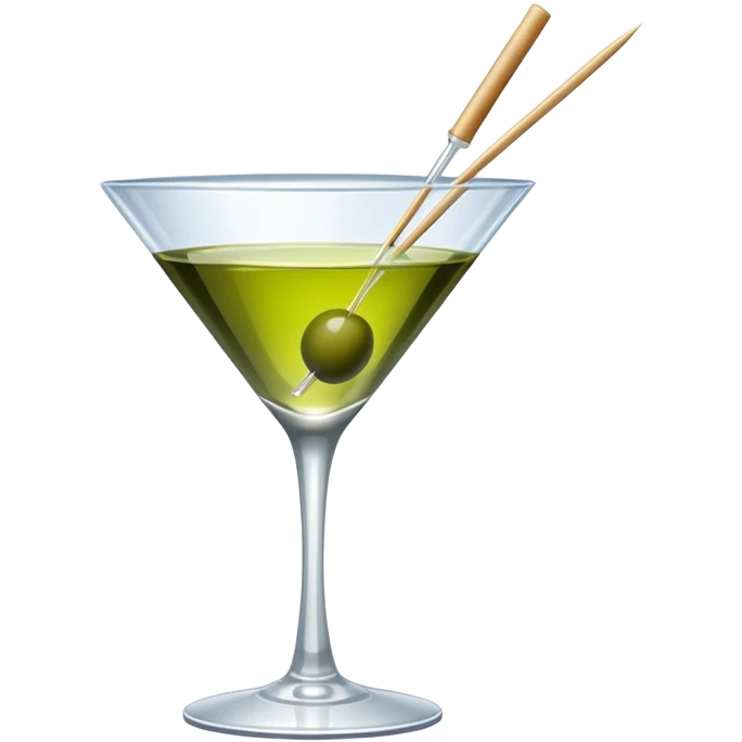 martini glass with clear liquid and an olive at the bottom skewered by a toothpick emoji
