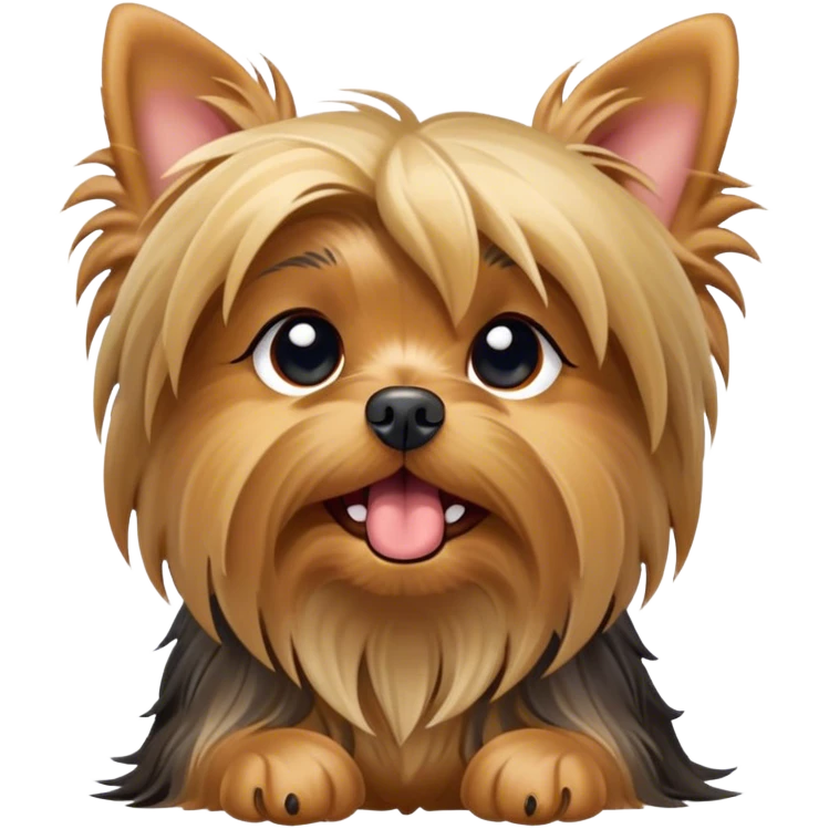 Cinematic Cute Yawning Yorkshire Terrier Portrait Emoji, Head tilted with a playful, drowsy expression and droopy, adorable eyes, featuring a soft, well-groomed fur in rich hues, simplified yet irresistibly endearing, highly detailed, glowing with a warm, cozy radiance, high shine, exuding a relaxed yet spunky charm, styled with a gentle, soft glowing outline, capturing the essence of a Yorkshire Terrier mid-yawn that seems as if it could cuddle right off the screen! emoji