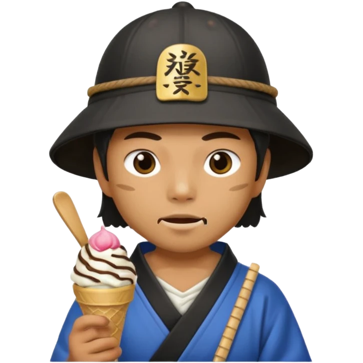 SAMURAI WARING SAMURAI CAP  EATING WITH ICECREAM emoji