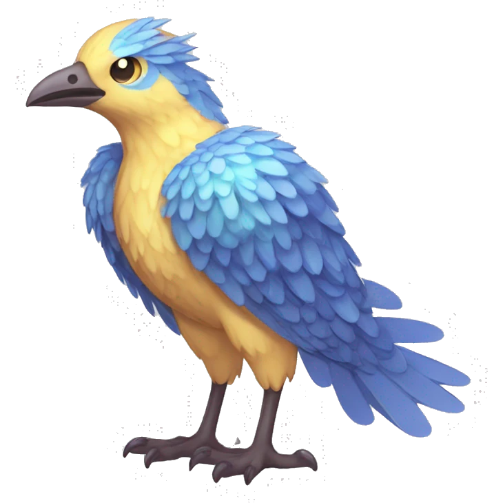 Wet Cool Cute Fantasy legendary blue bird water-type-Hydro-Phoenix-avian Fakemon full body emoji