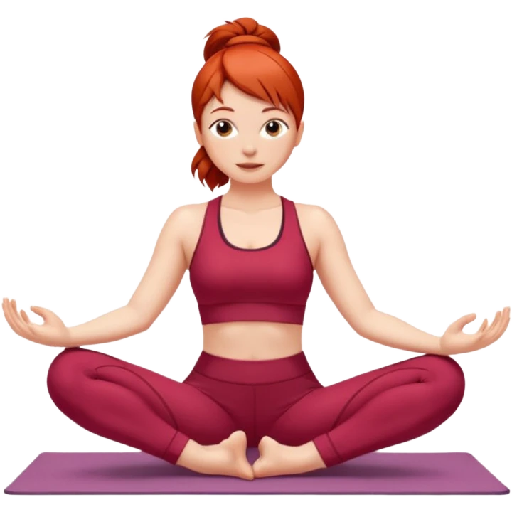 A red-haired woman wearing red clothes and doing yoga emoji