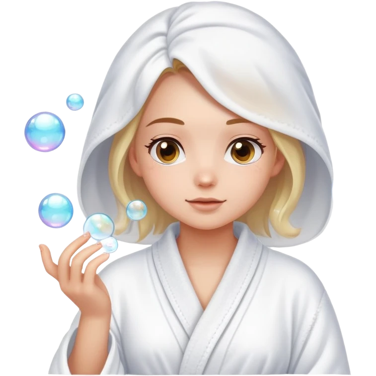 The girl gets pleasure, there are soap bubbles around her, she's in a bathrobe emoji