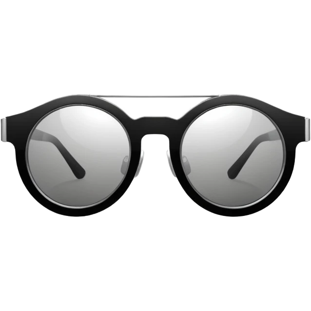 Minimalistic futuristic sunglasses emoji, metallic black and white, reflective lenses, smooth frame, flat vector, clean modern style emoji